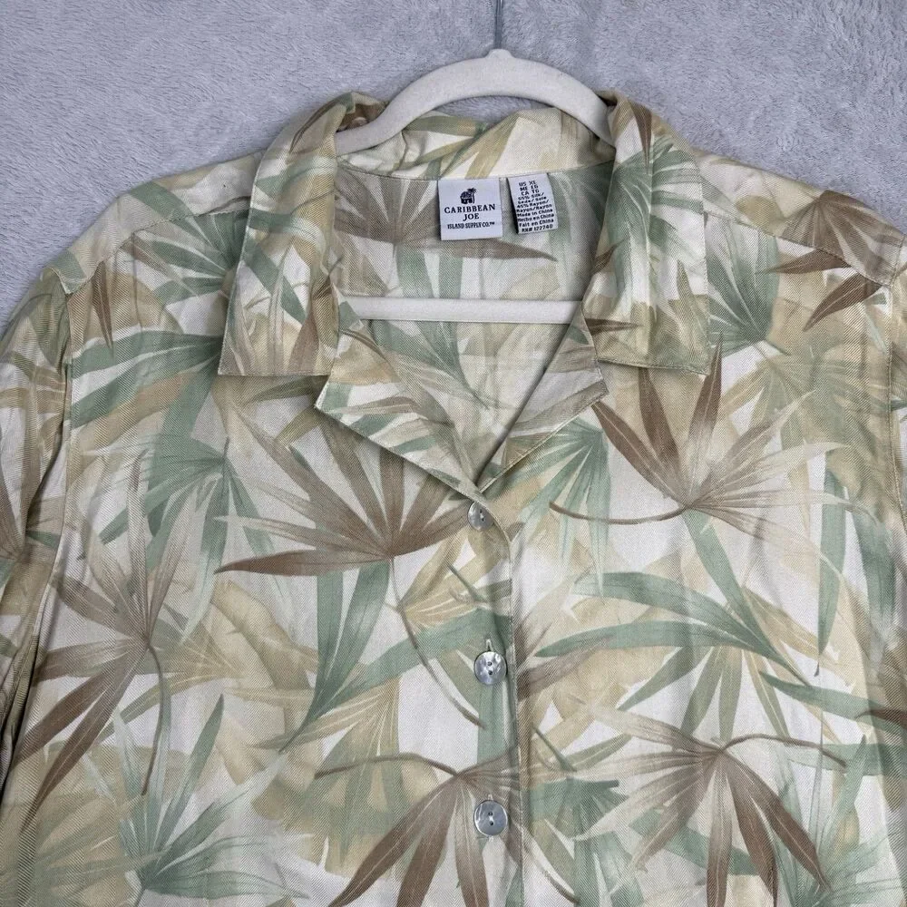 Vtg Silk Blend Hawaiian Camp Shirt Womens XL Neutral Vacation Retro Summer Palm - Picture 2 of 11